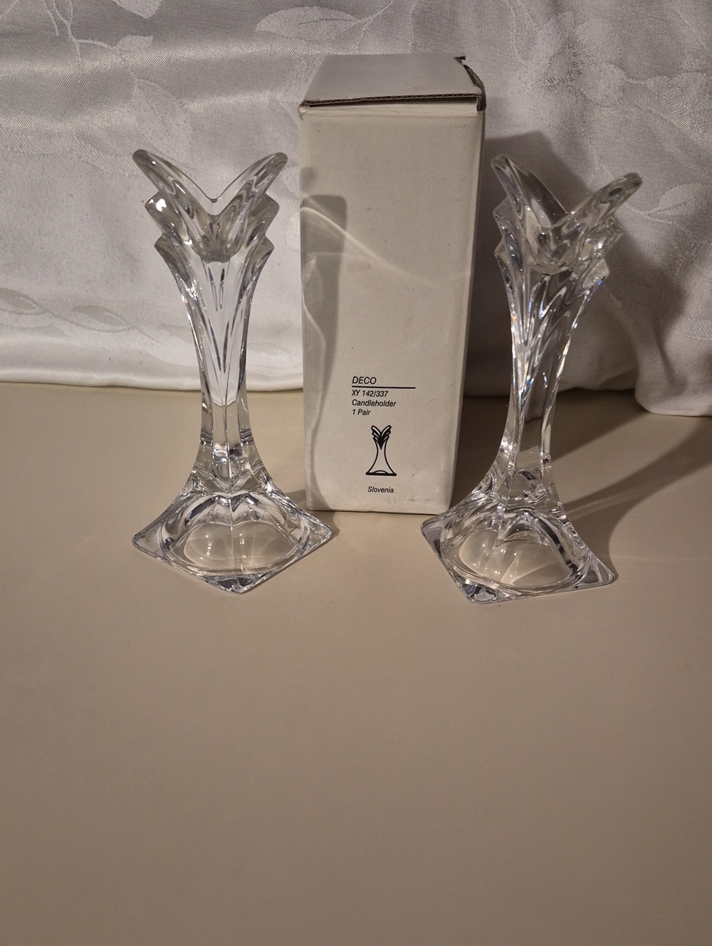 Mikasa DECO XY 1421337 Clear Crystal Candlestick Pair In Box